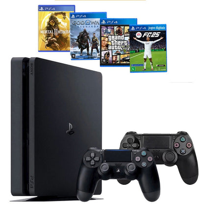 Sony Playstation 4 500gb Ps4 Slim Com 2 Controles + 4 Jogos