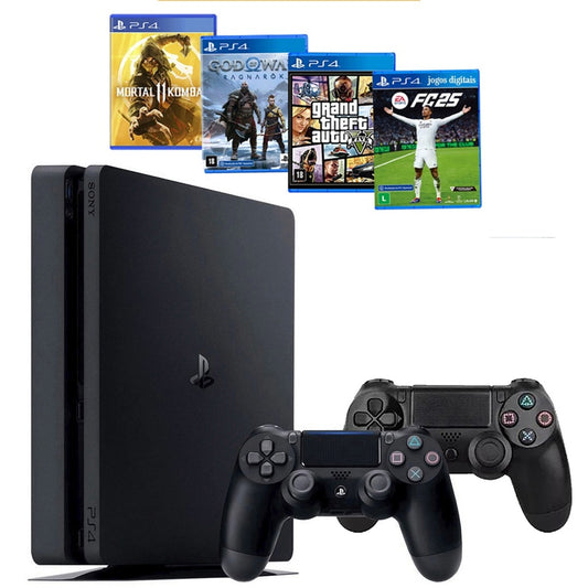 Sony Playstation 4 500gb Ps4 Slim Com 2 Controles + 4 Jogos